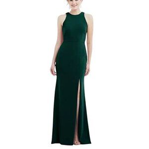 NEW Dessy Collection Cutout Open-Back Halter‎ Maxi Dress Scarf Tie Evergreen 4